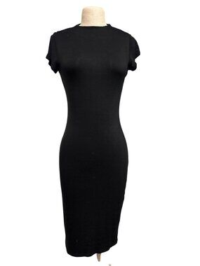 Mikey & Joey Black Short Sleeve Bodycon Midi Dress M LBD Fitted Little Black Dre